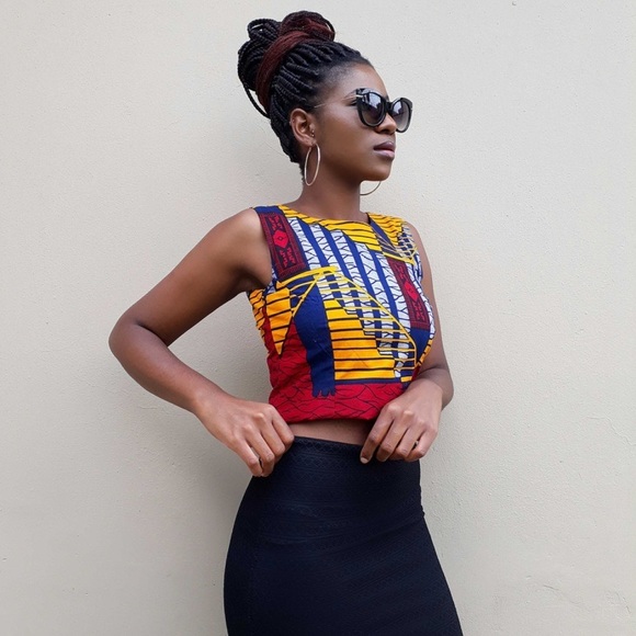 Beautiful Colorful African 2Pc Outfit Sleeveless Crop Top & Short W/ Pockets Set - Picture 7 of 12